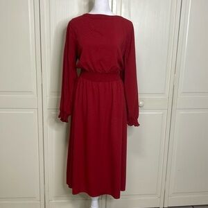 Croft & Barrow Women’s Midi Smocked Waist Dress Long Sleeve Red Size Large